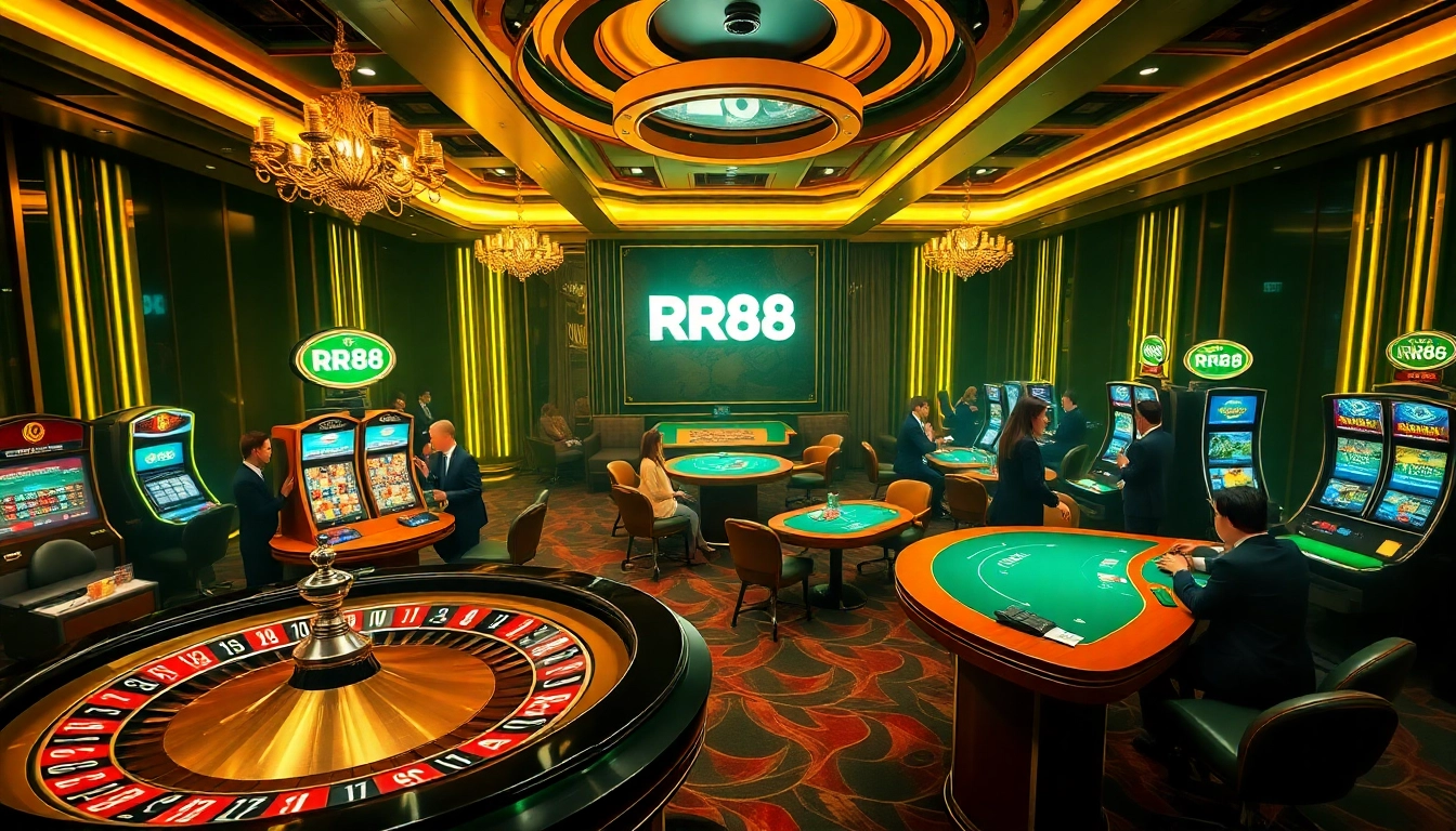 Experience the excitement of RR88 with players at a luxurious casino table.