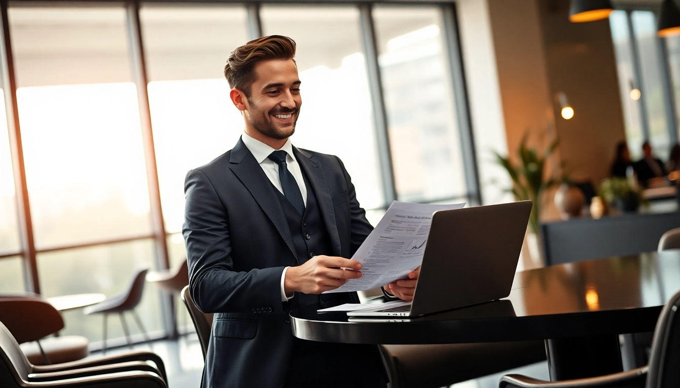 Headhunter Gastronomie in einem eleganten Büro, der Lebenslauf prüft.
