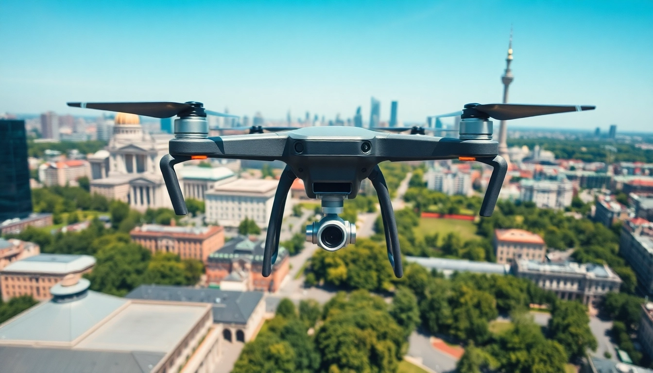 Drohnenvideos Berlin: Impression der Stadtlandschaft aus der Luft mit einem aktiven Drohne.