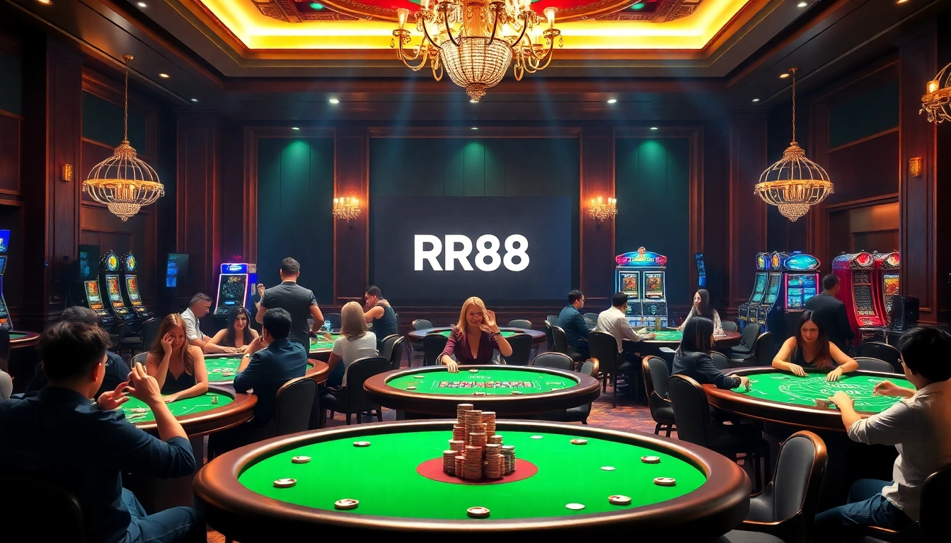 Players experiencing thrilling games at RR88 Casino, showcasing excitement in a luxurious setting.