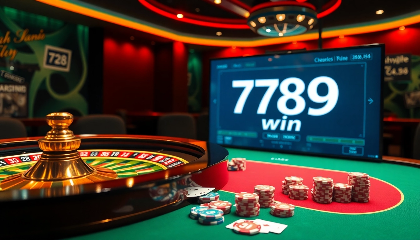 Experience the thrill of 789 win at a luxurious casino table with poker chips and cards.
