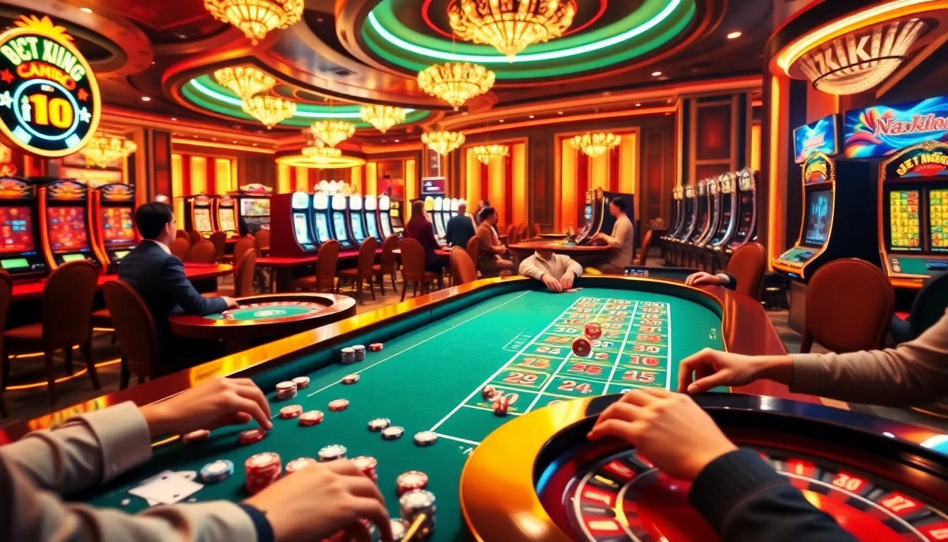 Gambling excitement at Nhà cái 79KING casino with vibrant tables and players engaged in action.