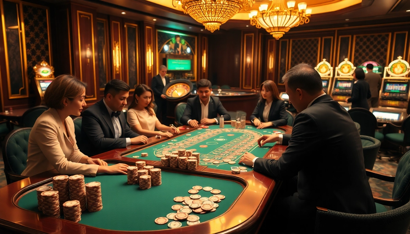 Gamblers enjoying a high-stakes poker game at nha cai luck8's luxurious table.