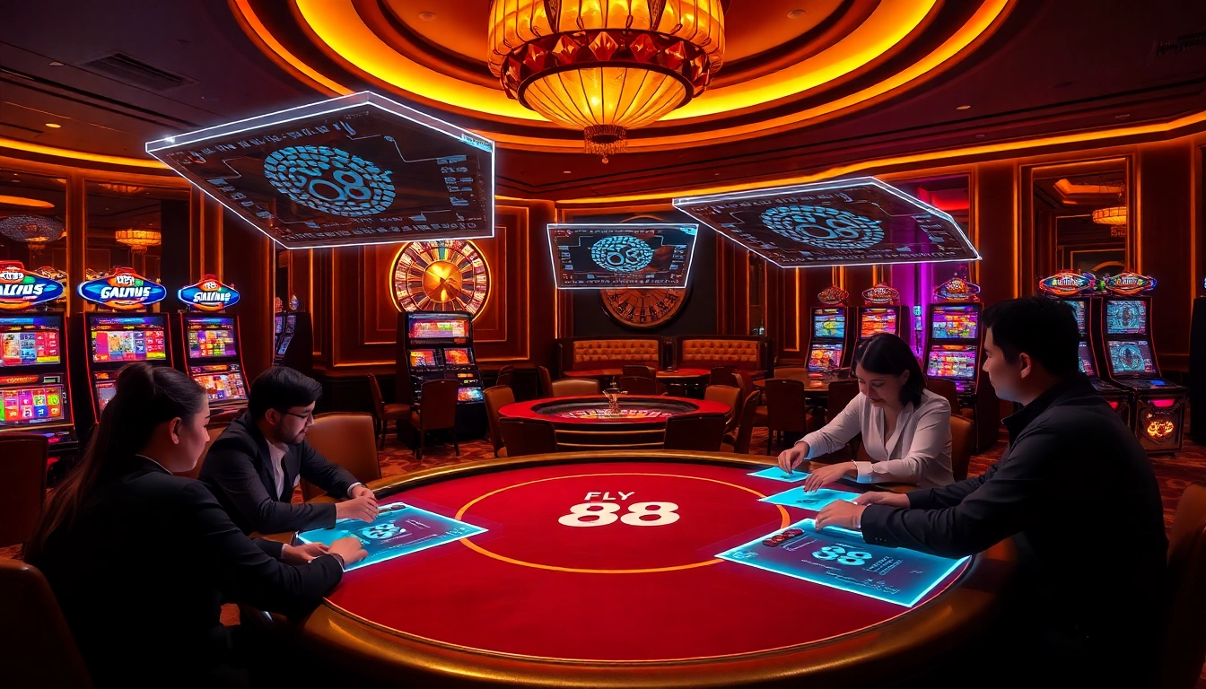 Experience the excitement of FLY 88 at a luxurious casino poker table.