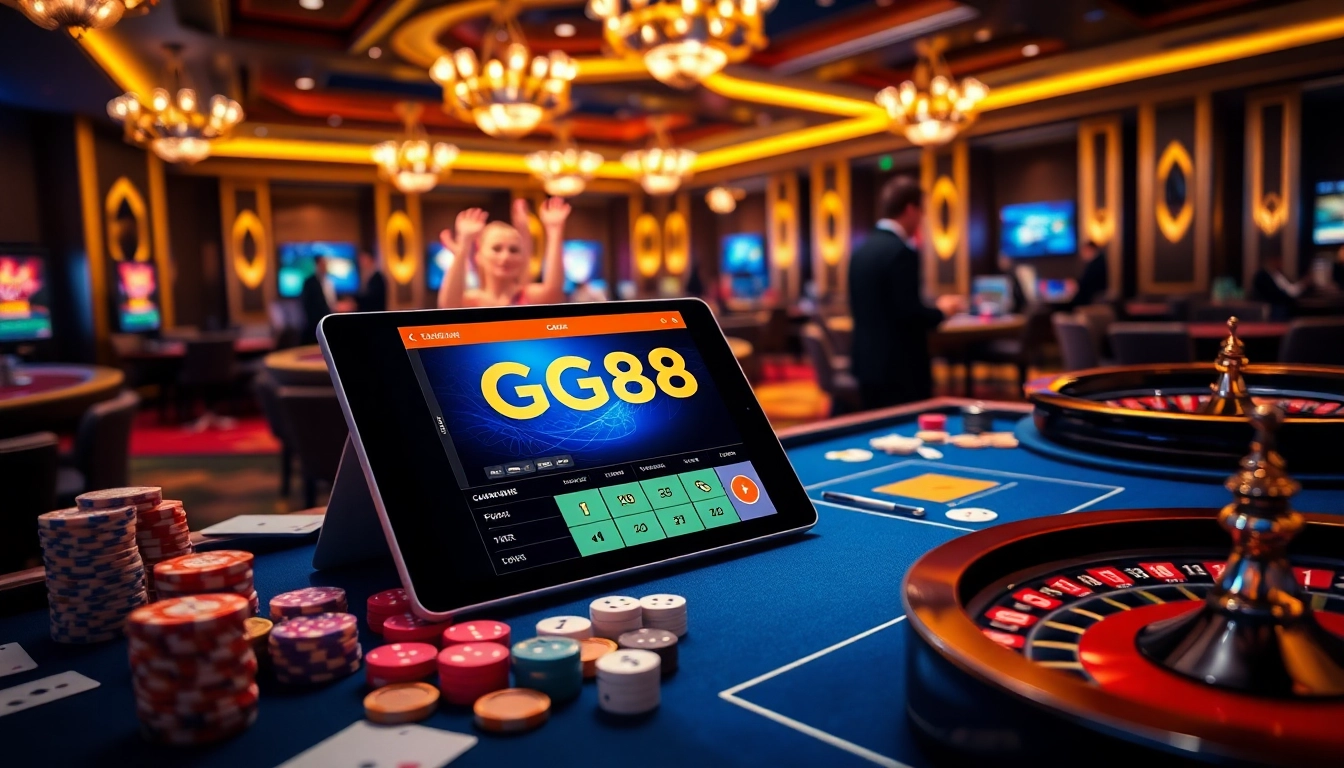 Engage in exciting online betting at GG88 casino with vibrant tablets and professional games.
