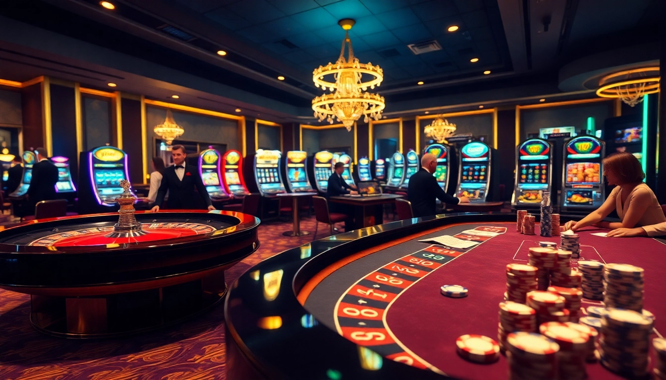 Engaging casino scene featuring players at roulette and poker tables at 789f, highlighting excitement.