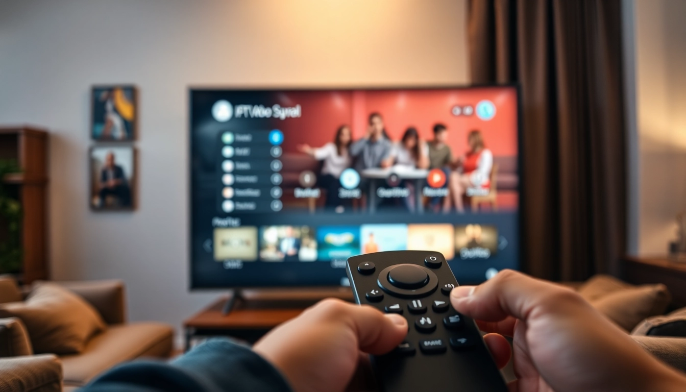 Erlebe IPTV Abo Service mühelos mit benutzerfreundlichem Interface in modernem Wohnzimmer.