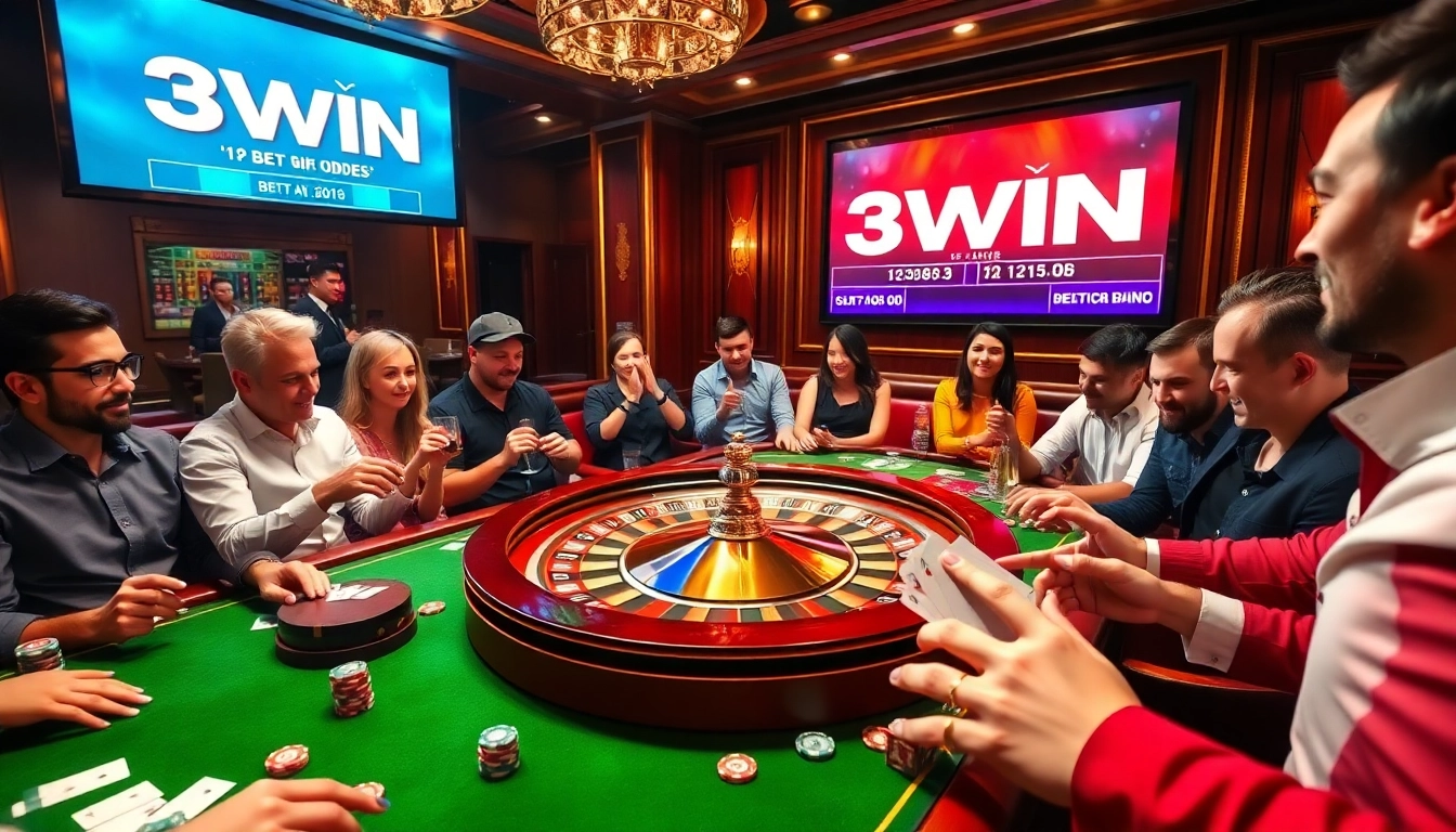 Experience thrilling gameplay at the 3WIN casino with vibrant tables and excited players.