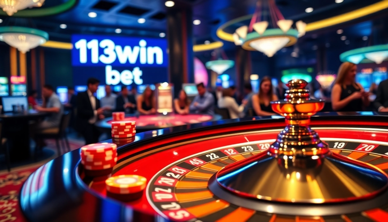 Playing 13win bet at a vibrant online casino with roulette and poker chips.