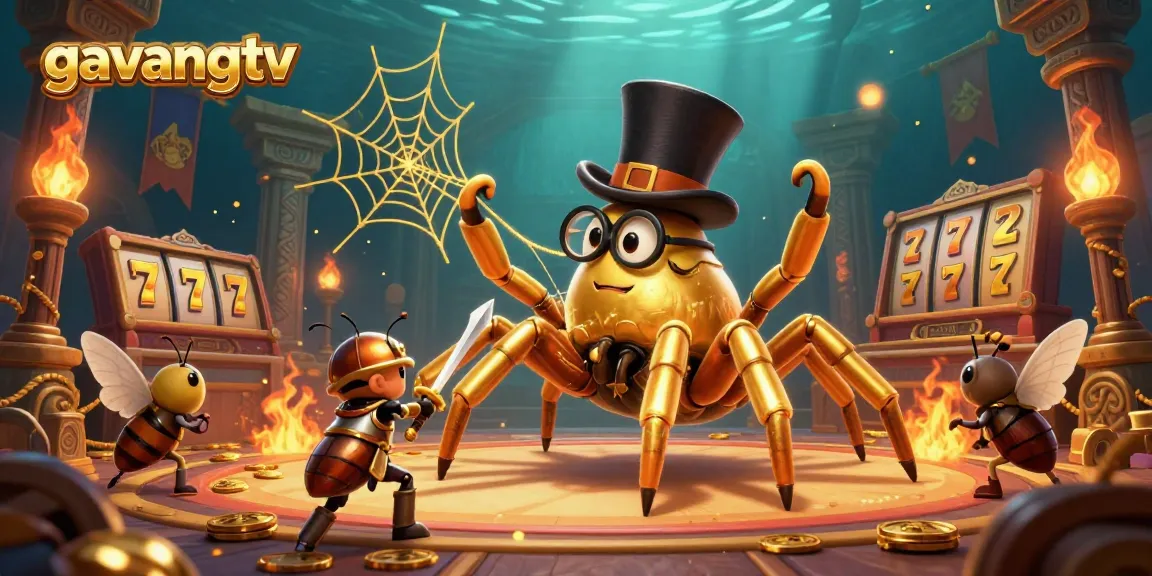 Experience the thrill of gaming with gavangtv showcased in an exciting casino scene featuring a golden tarantula and beetle knight.
