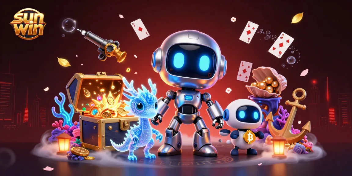 Engage with the vibrant sun win casino scene featuring a cyberpunk robot and dazzling games.